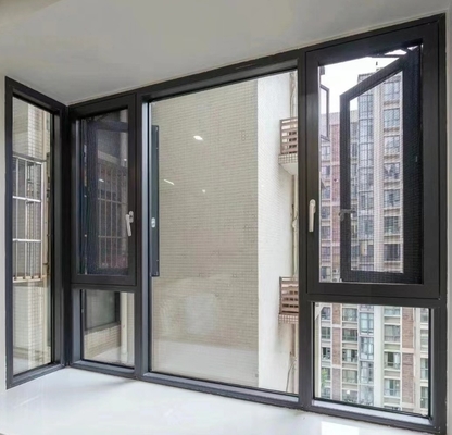 House Louver Curtain Type Fixed Aluminum Casement Window with Black Color Sub Frame